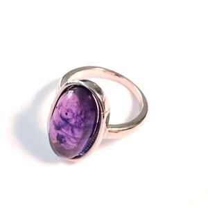 TERRA GEMMS Studio Series Purple Amethyst Oval Cabochon Silver Ring